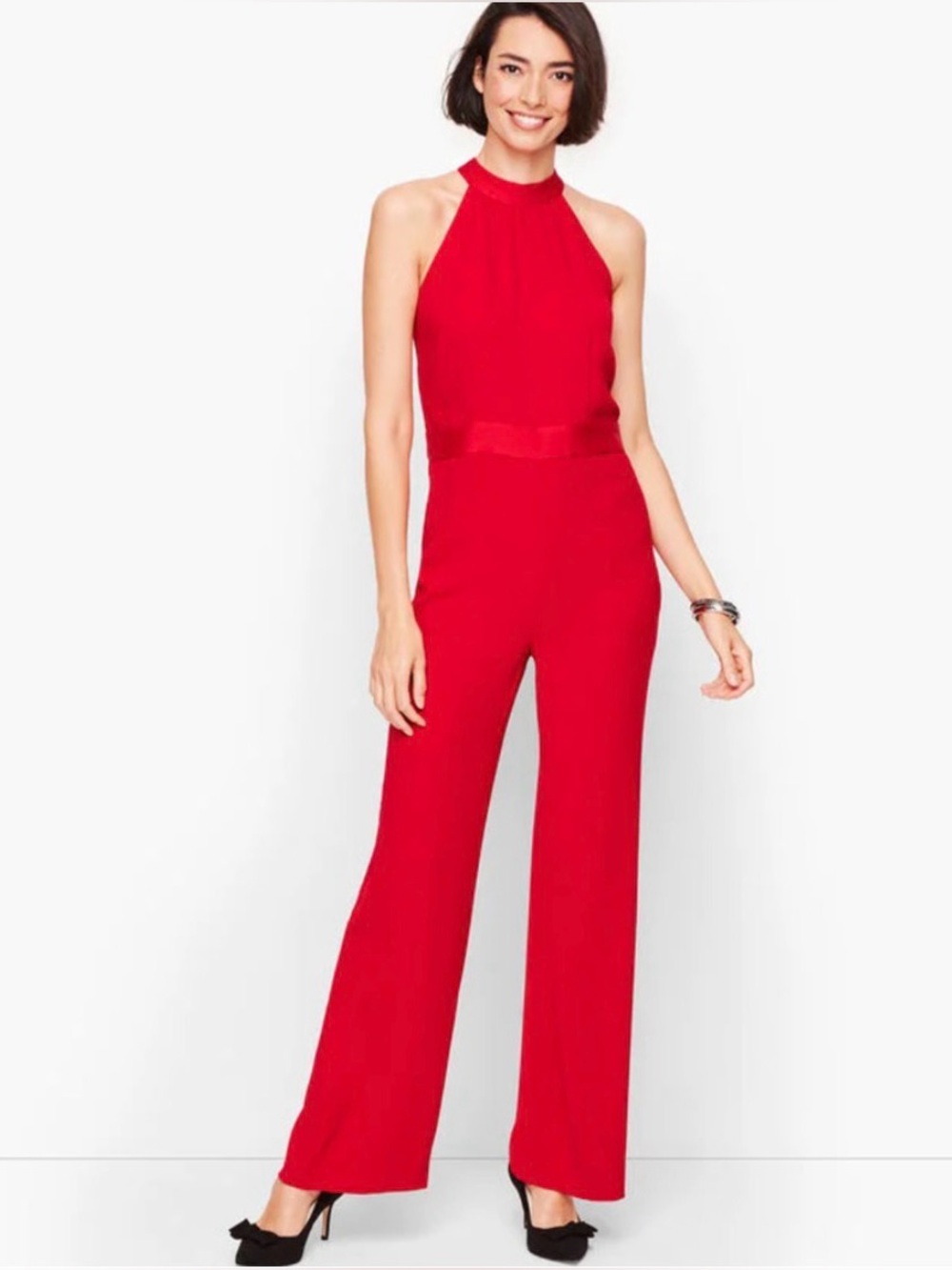 Talbots Halter Jumpsuit Sleeveless Red 6 Cocktail Party Wedding Guest Statement